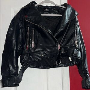 Zara Women's Sleek Black Leather Biker Jacket